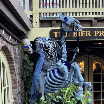 Skeleton horse and rider Halloween decoration outside The Bier Projekt