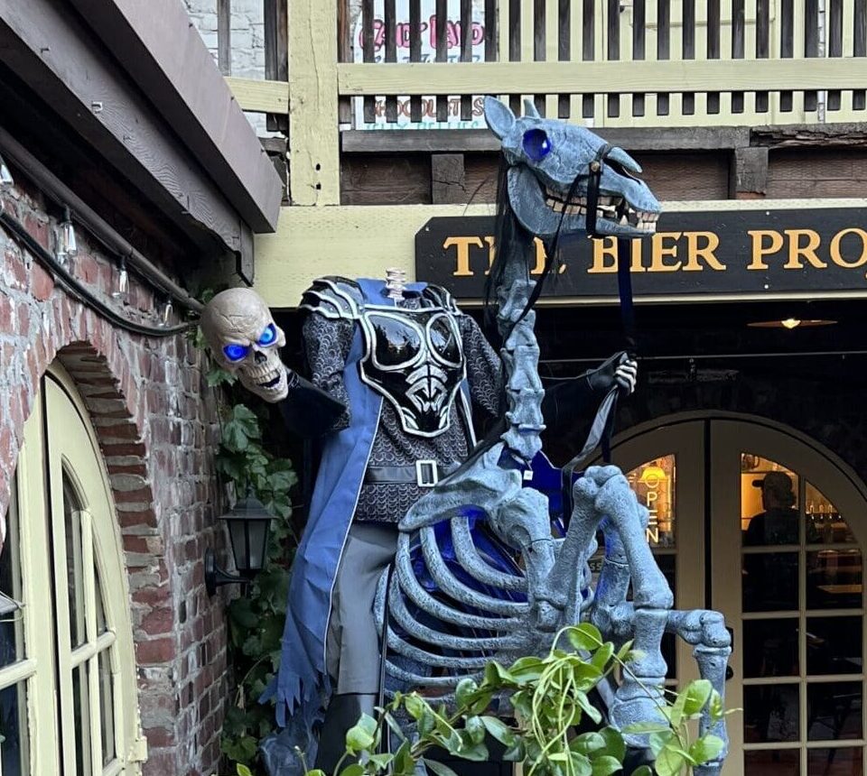 Skeleton horse and rider Halloween decoration outside The Bier Projekt